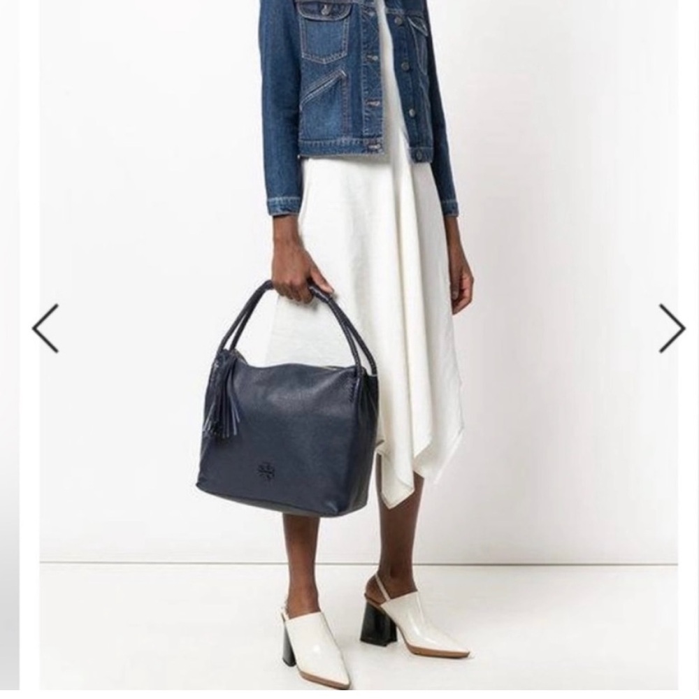 Tory Burch Royal Navy Blue Taylor Hobo Leather Tote Bag